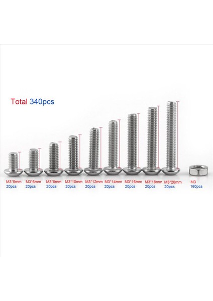 3400PCS M3 Hex Soket Vidalı Somun Paslanmaz Çelik M3 Vidalar Somun Çeşitleri Kiti Bağlantı Elemanı (Yurt Dışından)