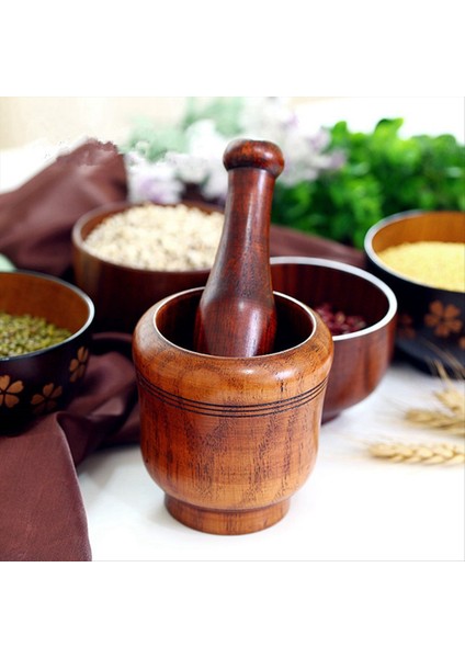 Ahşap Harç ve Havaneli Set Harç ve Havaneli Ahşap Ahşap Harç Havaneli Öğütme Kase Set Sarımsak Ezme Pot Mutfak Aleti (Yurt Dışından) fırsatları
