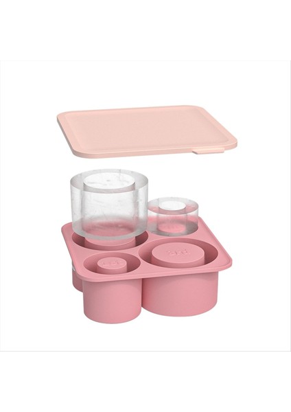 20/30/40 Oz Fincan Için 4 Içi Boş Silindir Buz Kalıbı Yapmak Için Kapaklı Silikon Buz Kalıbı Pembe (Yurt Dışından)