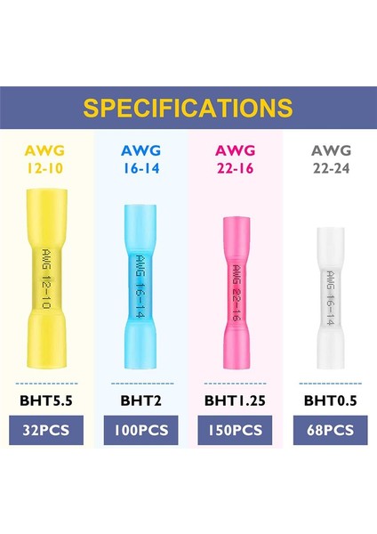 350PCS Isı Büzülme Popo Konektörleri Deniz Sınıfı Su Geçirmez Tel Konektörler Seti Araç Için Kıvrım Konektörleri Tekne Kamyonu (Yurt Dışından) fiyatları