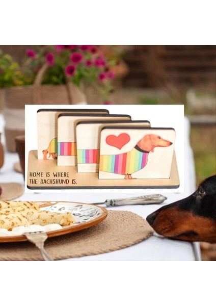 Tutucu ile 4 Dachshund Coaster Seti Dachshund Dog Wood Coaster Set Set Yemek Masa Dekoru Hayvan Temalı Barınaklar (Yurt Dışından) fırsatları