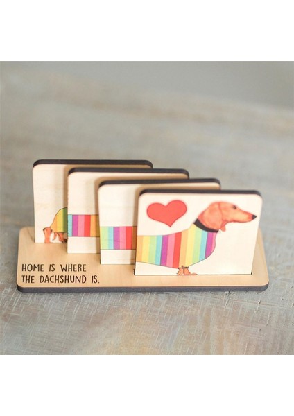 Tutucu ile 4 Dachshund Coaster Seti Dachshund Dog Wood Coaster Set Set Yemek Masa Dekoru Hayvan Temalı Barınaklar (Yurt Dışından) indirimleri