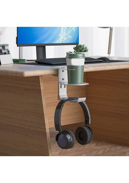 Masa Kelepçesi Tutucu Masa Masası Için Dövme Anti Bardak Tutucu Içecek Tutucu ile Çift Kulaklık Kancası Askı Gümüş (Yurt Dışından) fiyatları