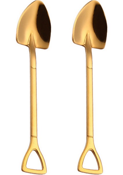 2x Altın Yaratıcı Paslanmaz Çelik 304 Küçük Kürek Kaşık Tasarım Altın Kaplama Sofra Kahve Kavuzu Dondurma Çorba Kaşığı (Yurt Dışından)