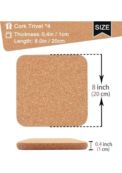 Sıcak Yemekler Için 2x Yüksek Yoğunluklu Kalın Kare Ped 8 Inç Isıya Dayanıklı Çok Fonksiyonlu Coaster Cork Sıcak Pedler (Yurt Dışından) fırsatları