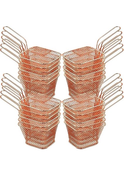 24PCS Mini Kare Fry Sepet Paslanmaz Çelik Frand Tutucu Derin Fry Fry Sepet Fılar Sepeti Kulplu (Gül Altın) (Yurt Dışından)
