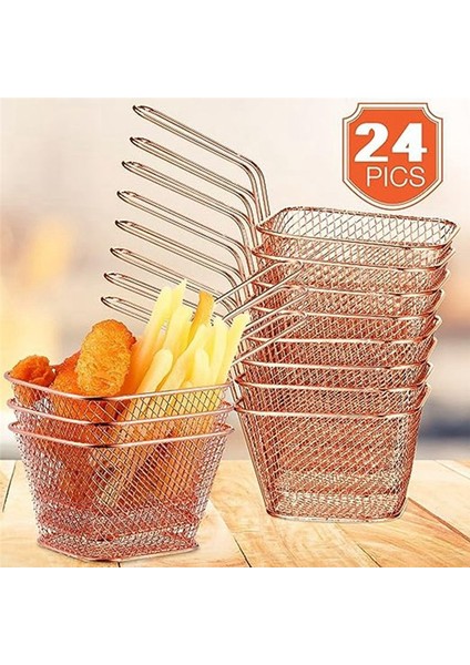 24PCS Mini Kare Fry Sepet Paslanmaz Çelik Frand Tutucu Derin Fry Fry Sepet Fılar Sepeti Kulplu (Gül Altın) (Yurt Dışından) modelleri