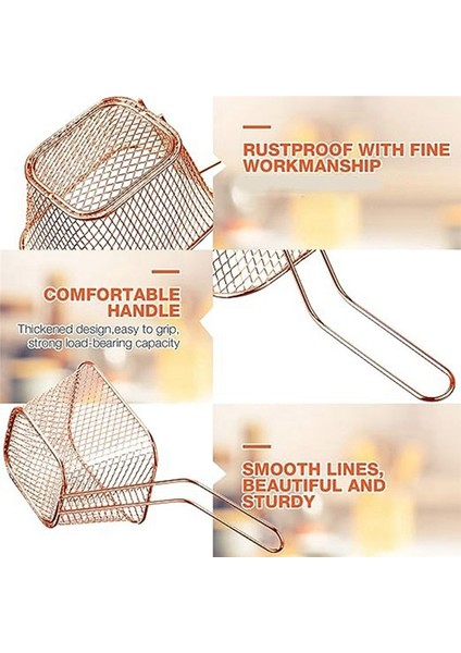 24PCS Mini Kare Fry Sepet Paslanmaz Çelik Frand Tutucu Derin Fry Fry Sepet Fılar Sepeti Kulplu (Gül Altın) (Yurt Dışından) fırsatları