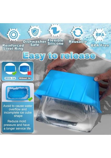 2pcs Buz Bloğu Kalıp Buz Banyosu Dondurucu Kalıp Soğuk Dalma Küvetleri Için Ekstra Büyük Yeniden Kullanılabilir Silikon Kalıp Içecek Soğutucular (Yurt Dışından) fırsatları