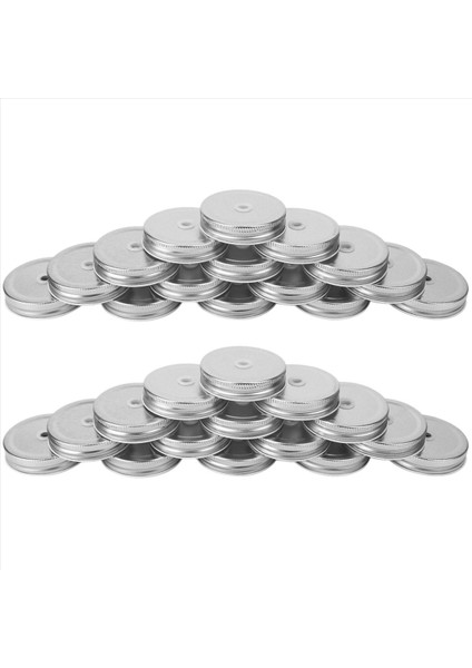 30 Paket Paslanmaz Çelik Normal Ağız Gümüş Kavanoz Kapakları Kavanozla Uyumlu Saman Deliği ile (Yurt Dışından)
