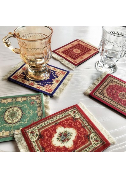 Mini Farsça Dokuma Bardak Altlıkları Halı Desen Coaster Yemek Masası Dekorasyon Teknolojisi Blue-Green (Yurt Dışından) fiyatları