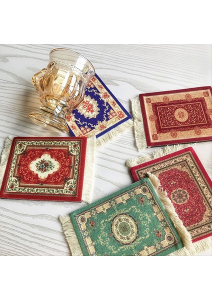 Mini Farsça Dokuma Bardak Altlıkları Halı Desen Coaster Yemek Masası Dekorasyon Teknolojisi Blue-Green (Yurt Dışından) modelleri