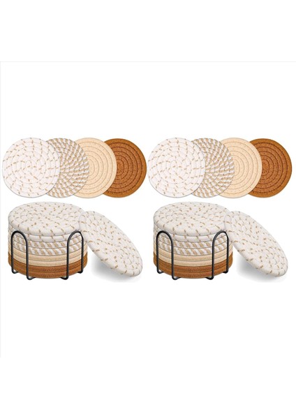 16 Adet Tutucu ile Bardak Altlıkları Içecekler Için 4 Renk Emici Bardak Altlığı Ev Dekorasyonu Için Pamuk Dokuma Coaster Set (Yurt Dışından)