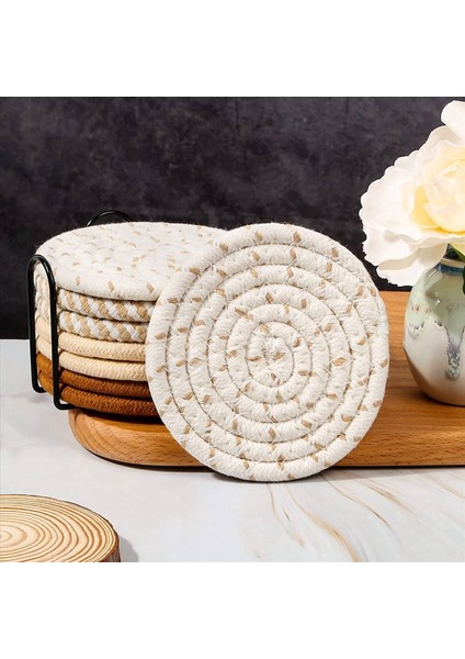16 Adet Tutucu ile Bardak Altlıkları Içecekler Için 4 Renk Emici Bardak Altlığı Ev Dekorasyonu Için Pamuk Dokuma Coaster Set (Yurt Dışından) modelleri