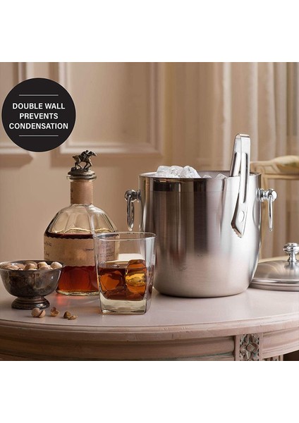 Tongs ile Paslanmaz Çelik Buz Kovası Litre Çift Duvarlı Maşa ve Kapak Buz Kabı (3l) (Yurt Dışından) indirimleri