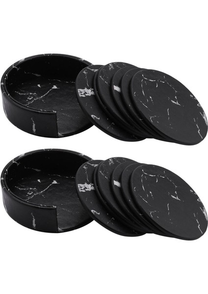 Tutucu ile 12 Parçalı Içecekler Için Bardak Altlıkları Siyah Yuvarlak Fincan Mat Pedi Ev ve Mutfak Kullanımı (Yurt Dışından)