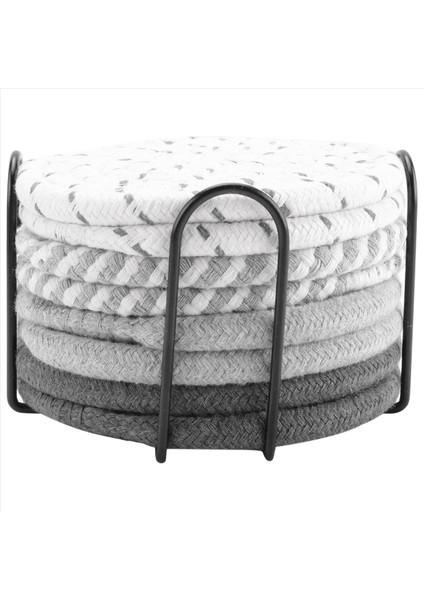 8 Adet Tutucu ile Bardak Altlıkları Içecekler Için 4 Renk Emici Bardak Altlıkları Ev Dekorasyonu Için Pamuk Dokuma Coaster Set (Yurt Dışından) modelleri