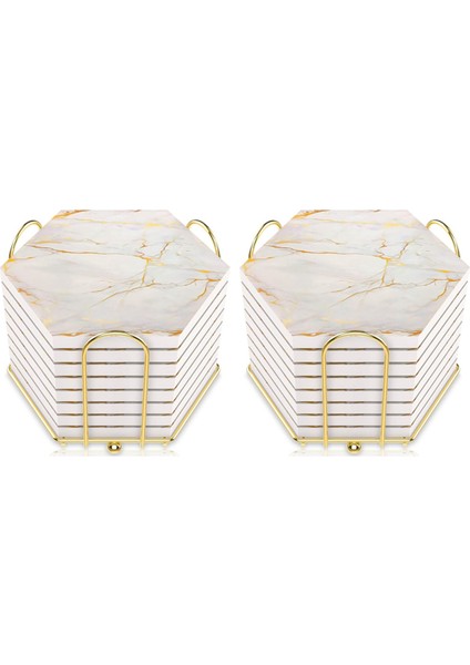 Tutucu Mermer Tasarım Seramik Coaster Seti Süper Emici Sıcak ve Soğuk Içecek ile Emici Içecekler Için 16 Adet Bardak Altlık (Yurt Dışından)