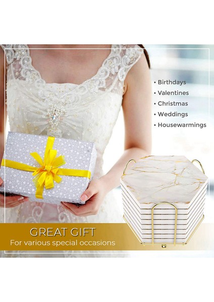 Tutucu Mermer Tasarım Seramik Coaster Seti Süper Emici Sıcak ve Soğuk Içecek ile Emici Içecekler Için 16 Adet Bardak Altlık (Yurt Dışından) indirimleri