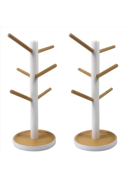 2x Ahşap Kupa Asılı Ekran Rafı Içecek Içecek Rafı 6 Kancalı Ağaç Şekli Ahşap Kahve Çay Fincan Depolama Tutucu Standı (Yurt Dışından)