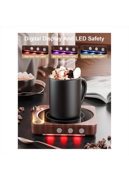 Kupa Daha Sıcak- 36W Kahve Sıcaklık Ekranlı Masa Için Daha Sıcak 2-12HRS Otomatik Kapanır Mum Daha Sıcak Ahşap Abd Fişi (Yurt Dışından) modelleri