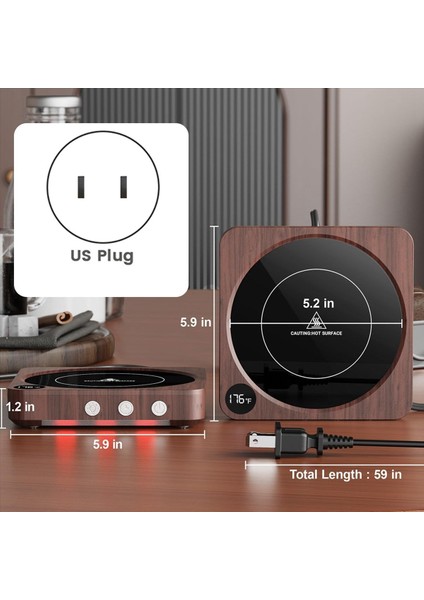 Kupa Daha Sıcak- 36W Kahve Sıcaklık Ekranlı Masa Için Daha Sıcak 2-12HRS Otomatik Kapanır Mum Daha Sıcak Ahşap Abd Fişi (Yurt Dışından) fırsatları
