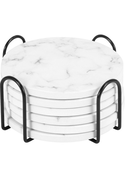 Tutucu ile Set 6 Set Kupa Mermer Tarzı Bardak Altlıkları Için Emici Bardak Altlıkları 4 Inç (Yurt Dışından)