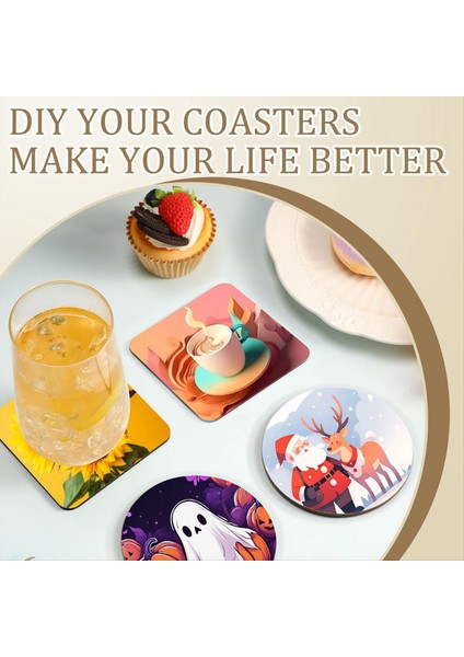 24 Adet Süblimasyon Bardak Altlıkları 4 x 4inch Contboard Coaster Cork ve Mdf Boş Süblimasyon Arabası Bardak Altlıkları (Yuvarlak Kare) (Yurt Dışından) fırsatları