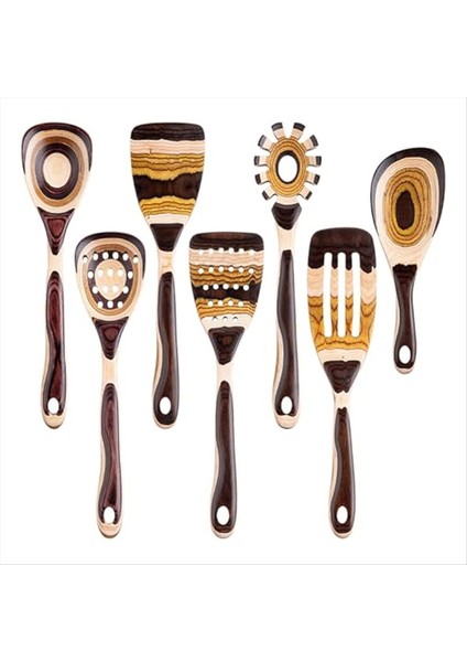 7pcs Pakkawood Mutfak Eşyaları Yemek Pişirmek Için Pişirme Için Set Dayanıklı Çevre Dostu Ahşap Kaşık (Yurt Dışından)