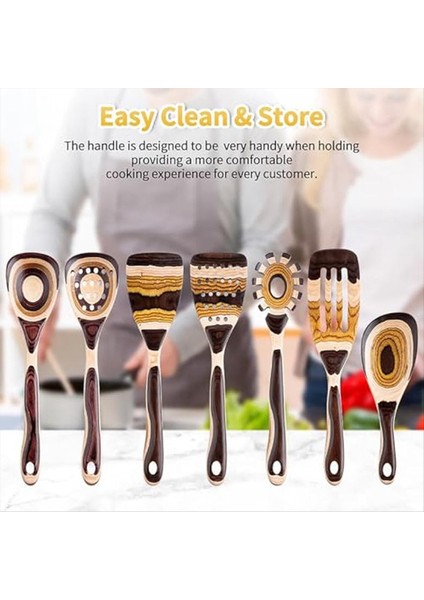 7pcs Pakkawood Mutfak Eşyaları Yemek Pişirmek Için Pişirme Için Set Dayanıklı Çevre Dostu Ahşap Kaşık (Yurt Dışından) modelleri