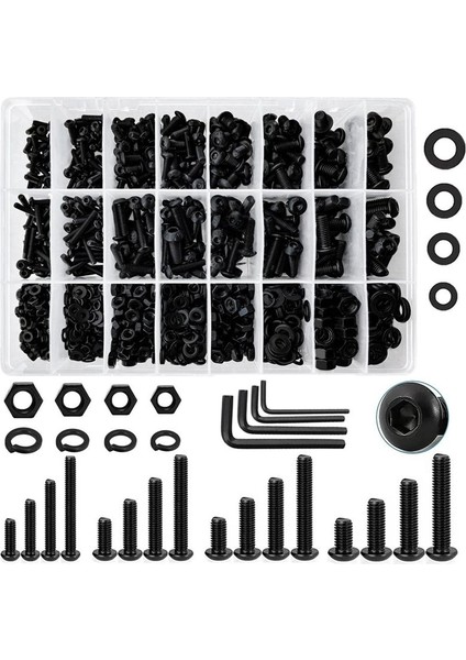 1120PCS Metrik Vidalı Çiftlik M3/m4/m5/m6 Cıvatalar ve Fındık Kiti Metrik Cıvata Çiftliği Sınıf 10 9 Alaşımlı Çelik (Yurt Dışından)