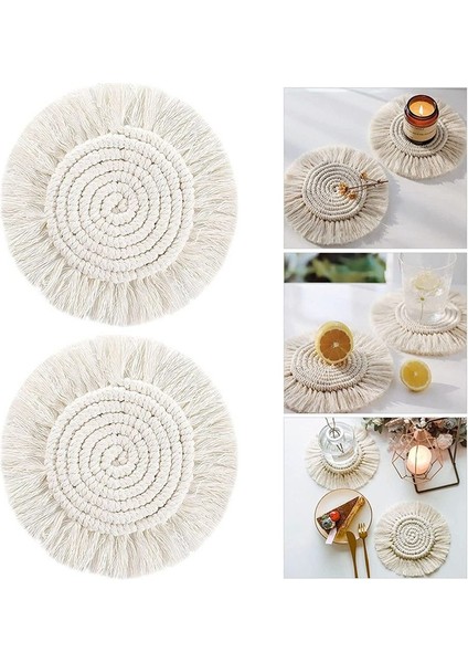 Içecekler Için Bardak Altlıkları Emici Makrome El Yapımı Pamuklu Bardak Altlıkları Sehpa Püsküllü Püsküllü Boho Coaster Seti (Yurt Dışından) fiyatları