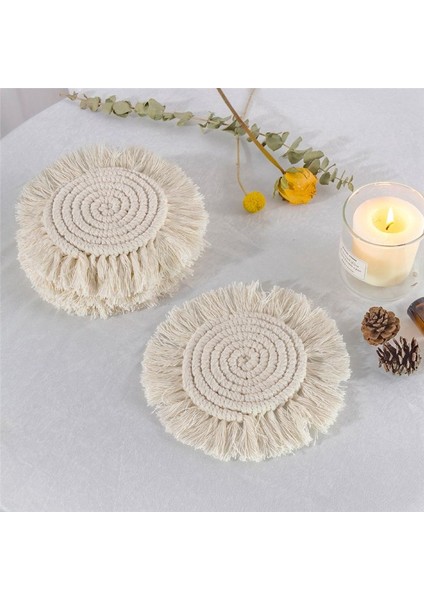 Içecekler Için Bardak Altlıkları Emici Makrome El Yapımı Pamuklu Bardak Altlıkları Sehpa Püsküllü Püsküllü Boho Coaster Seti (Yurt Dışından) fırsatları