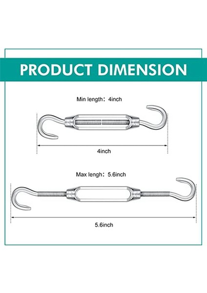 12 Paket M4 Kanca ve Kablo Teli Halat Gerilimi Için Hook Turnaz 304 Paslanmaz Çelik Tel Halat Gerilim (Yurt Dışından) modelleri