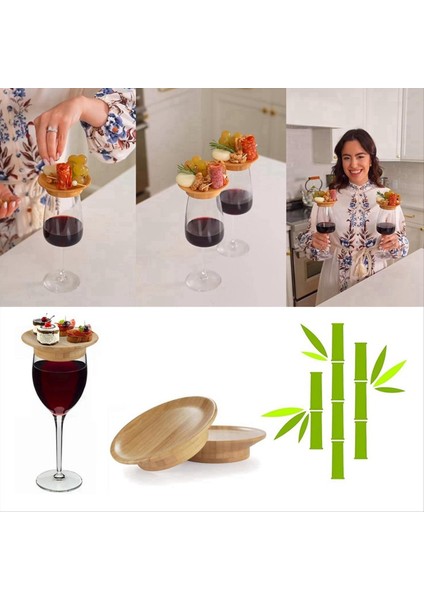 6pcs Şarap Cam Topper 4 Inç Şarap Bardağı Charcuterie Topper Bambu Şarap Cam Topper Bardak Altlık (Yurt Dışından)