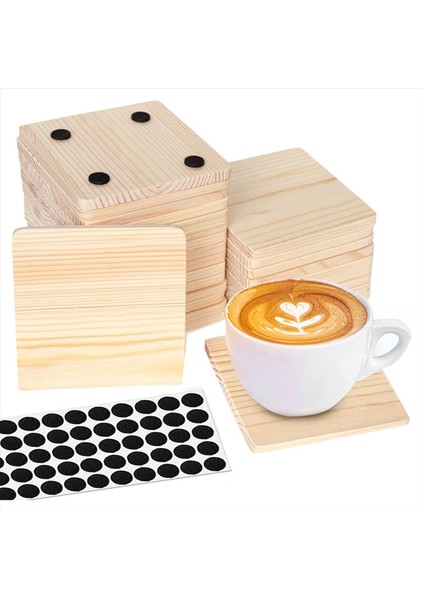 25 Paket Bitmemiş Ahşap Bardak Altlıkları 4 Inç Boş Ahşap Bardak Altlıkları Kaymaz Silikon Noktalar Kare (Yurt Dışından)