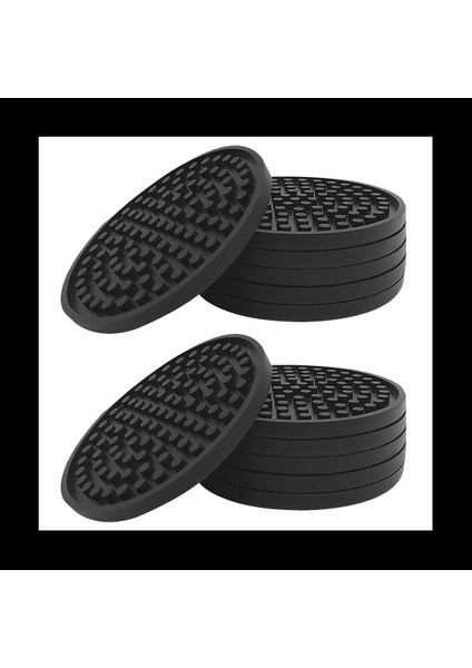 Siyah Yuvarlak Silikon Kauçuk Içecek Bardak Altlıkları (12 Set) Evler ve Çubuklar Için Olmayan Kaymaz (Yurt Dışından)