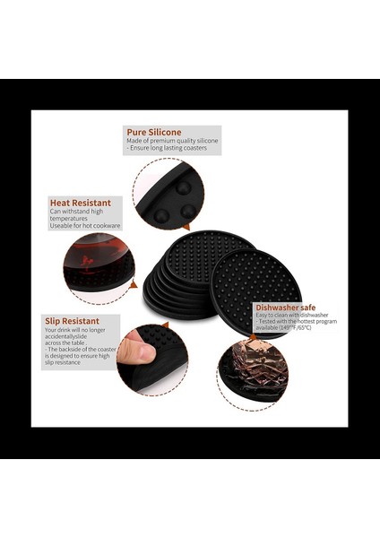 Siyah Yuvarlak Silikon Kauçuk Içecek Bardak Altlıkları (12 Set) Evler ve Çubuklar Için Olmayan Kaymaz (Yurt Dışından) modelleri