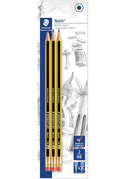 1222BK3DA Noris Silgili Hb Kurşun 3'lü Blister