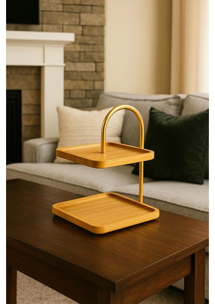 Kare Altın, Bambu 2 Katlı Sunum Standı – Metal Kulplu Şık İkram ve Tatlı Sunum Tabağı (20x20x25 cm) fırsatları