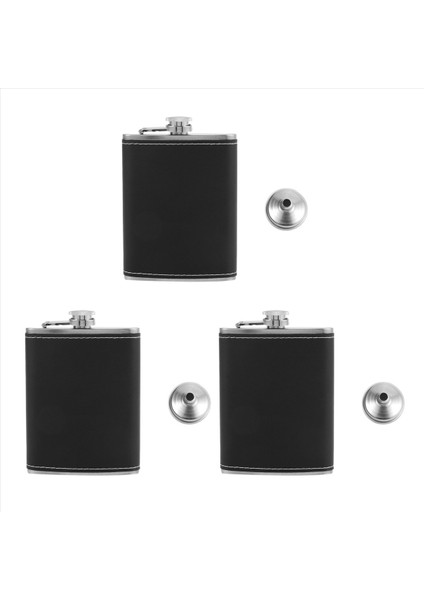 3x Cep Kalça Şişesi 8 Oz Siyah Deri Sarılmış Kapak ve Sızıntı Kanıtı ile Huni Paslanmaz Çelik ile - Herhangi Bir Takım Elbise Uyuyor (Yurt Dışından)