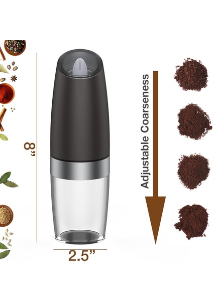 Yerçekimi Elektrik Tuzu ve Karabiber Değirmeni Ayarlanabilir Kaba Otomatik Değirmen Değirmeni LED Işıkla Çalışan Pil (Yurt Dışından) modelleri