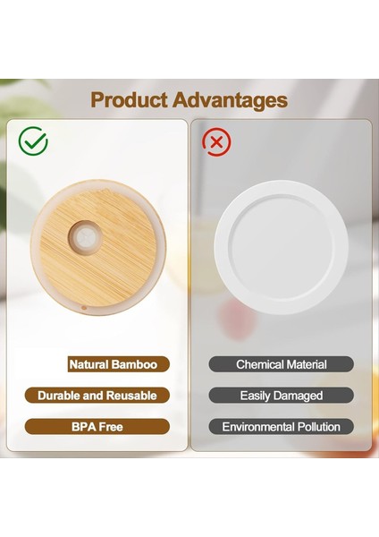 Saman Deliği ile Bambu Kapaklar Normal Ağız Içme Kavanozları Için Silikon Halkalı 2 76 INÇ/70MM Konserve Kapakları (20PCS) (Yurt Dışından) fırsatları