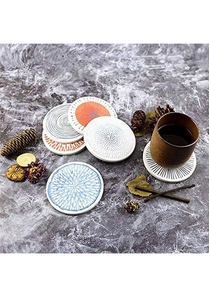 Cork Taban Masa Üstü Koruma Paspası ile Yuvarlak Seramik Taş Coaster Emici Içecekler Için 6 Bardak Seti (Yurt Dışından) fiyatları
