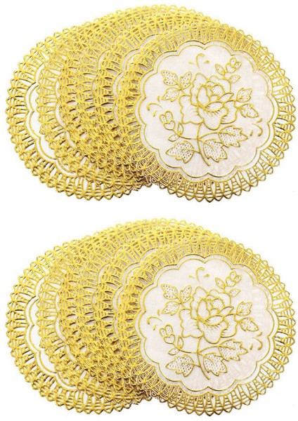 12 Zarif Altın Tonlu Çiçek Yemek Masa Bardak Altlığı Seti (Yurt Dışından)