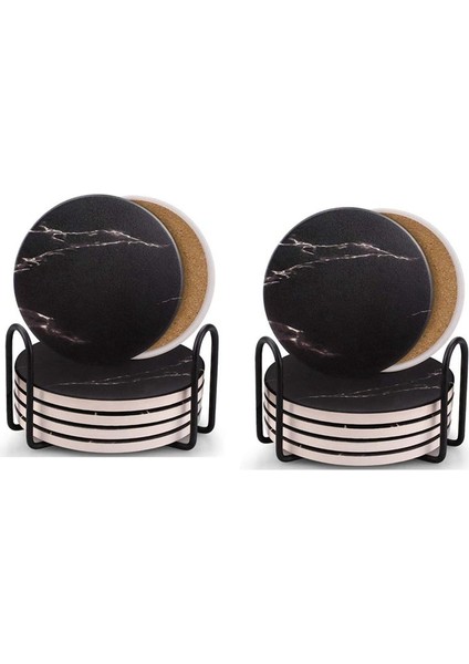 Içecek Bardak Altlıkları Metal Tutucu Standı ile Seramik Taş Coaster Seti Tabanı Mermer Yüzey Desen Seti 12 (Yurt Dışından)