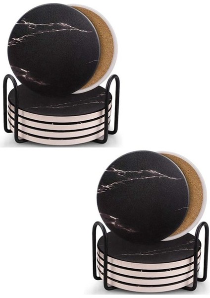 Içecek Bardak Altlıkları Metal Tutucu Standı ile Seramik Taş Coaster Seti Tabanı Mermer Yüzey Desen Seti 12 (Yurt Dışından) fiyatları