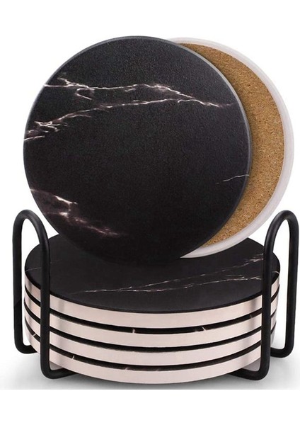 Içecek Bardak Altlıkları Metal Tutucu Standı ile Seramik Taş Coaster Seti Tabanı Mermer Yüzey Desen Seti 12 (Yurt Dışından) modelleri