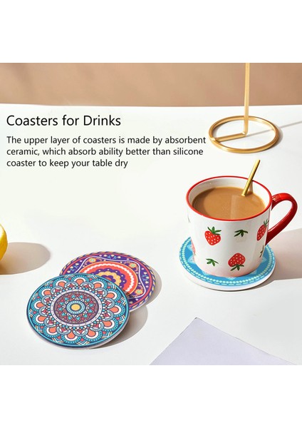 Içecek Bardak Altlıkları Ahşap Masa Için 8 Emici Taş Bardak Altlığı Mandala Seramik Bardak Altlıkları (Yurt Dışından) fiyatları