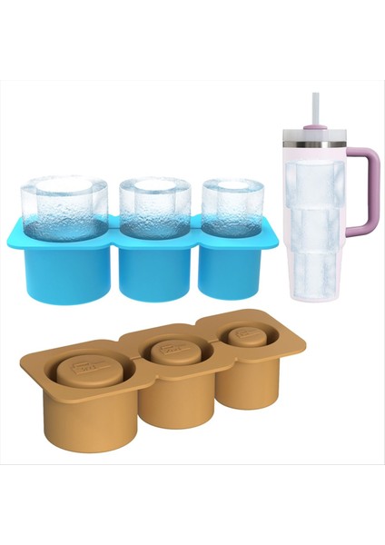 Kupa Bardak Fincanı Için Buz Küpü Tepsisi Dondurucu Için Kapaklı Silindir Şeklinde Silikon Buz Kalıbı Kahverengi ve Sarı (Yurt Dışından)